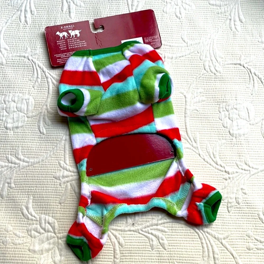 Pet Christmas Pajamas Fleece Flannel Striped Green Red White - Wondershop